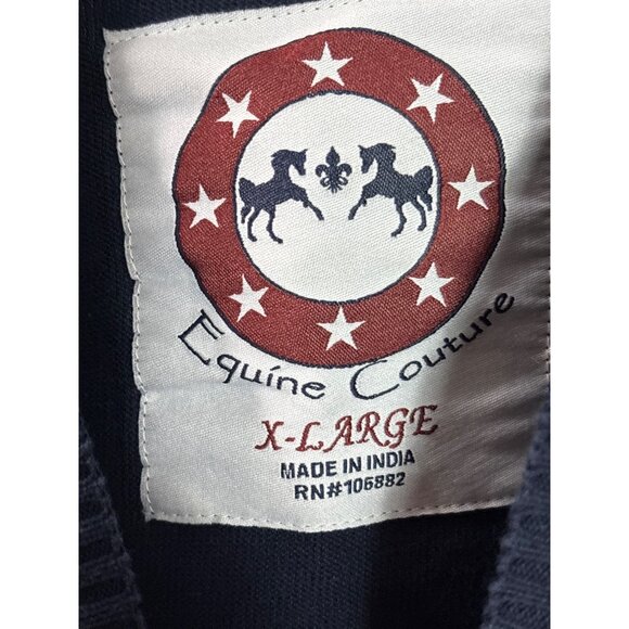 Equine Couture XL Stars & Stripes Sweater Navy Blue White Red Embroidered Horses - Picture 4 of 6